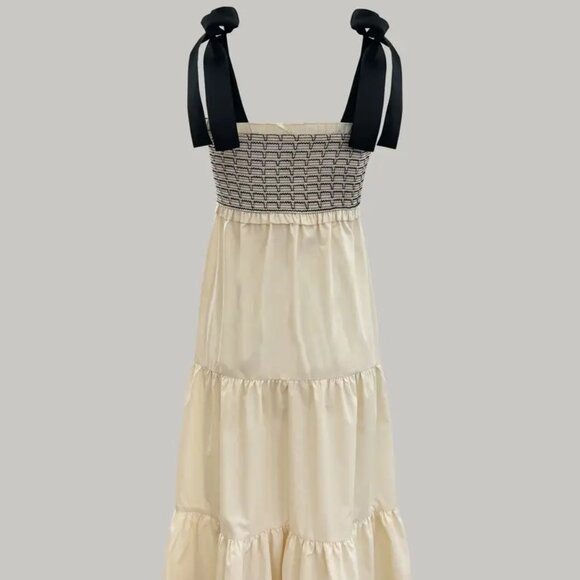 Black and Beige Contrast Sleeveless Tiered Hem Flowy Maxi Dress (sz L) - Picture 5 of 6